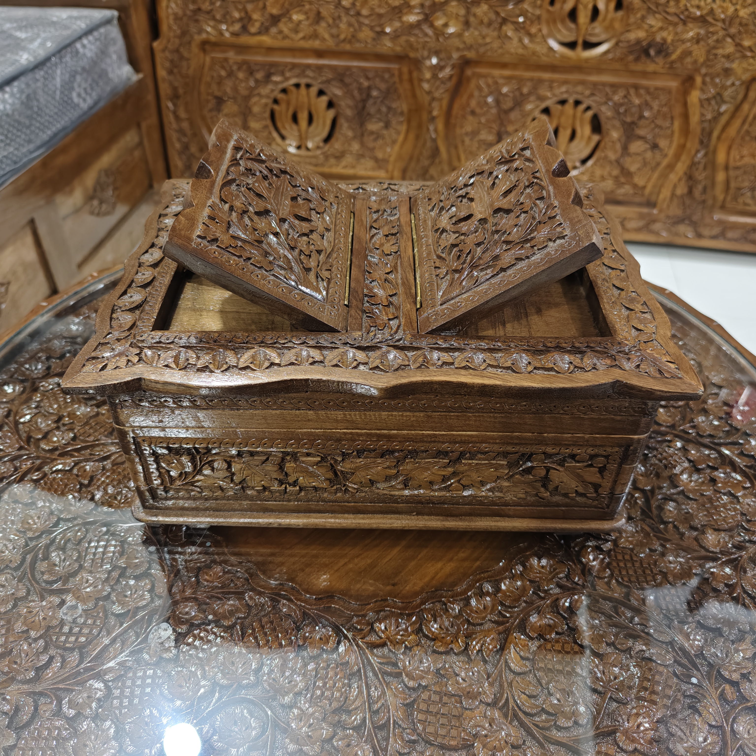 Handcrafted walnut Wooden Book Stand with box