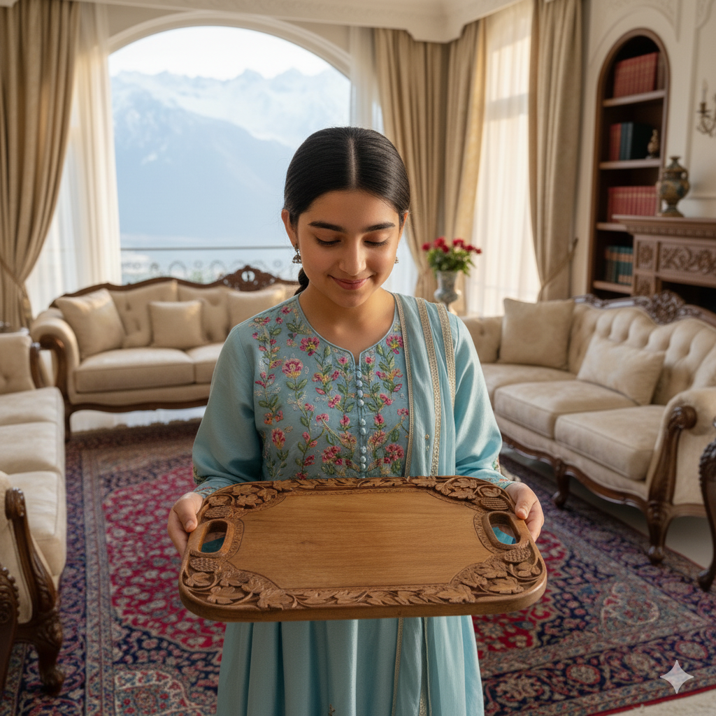 Hand-carved Wooden Serving Tray