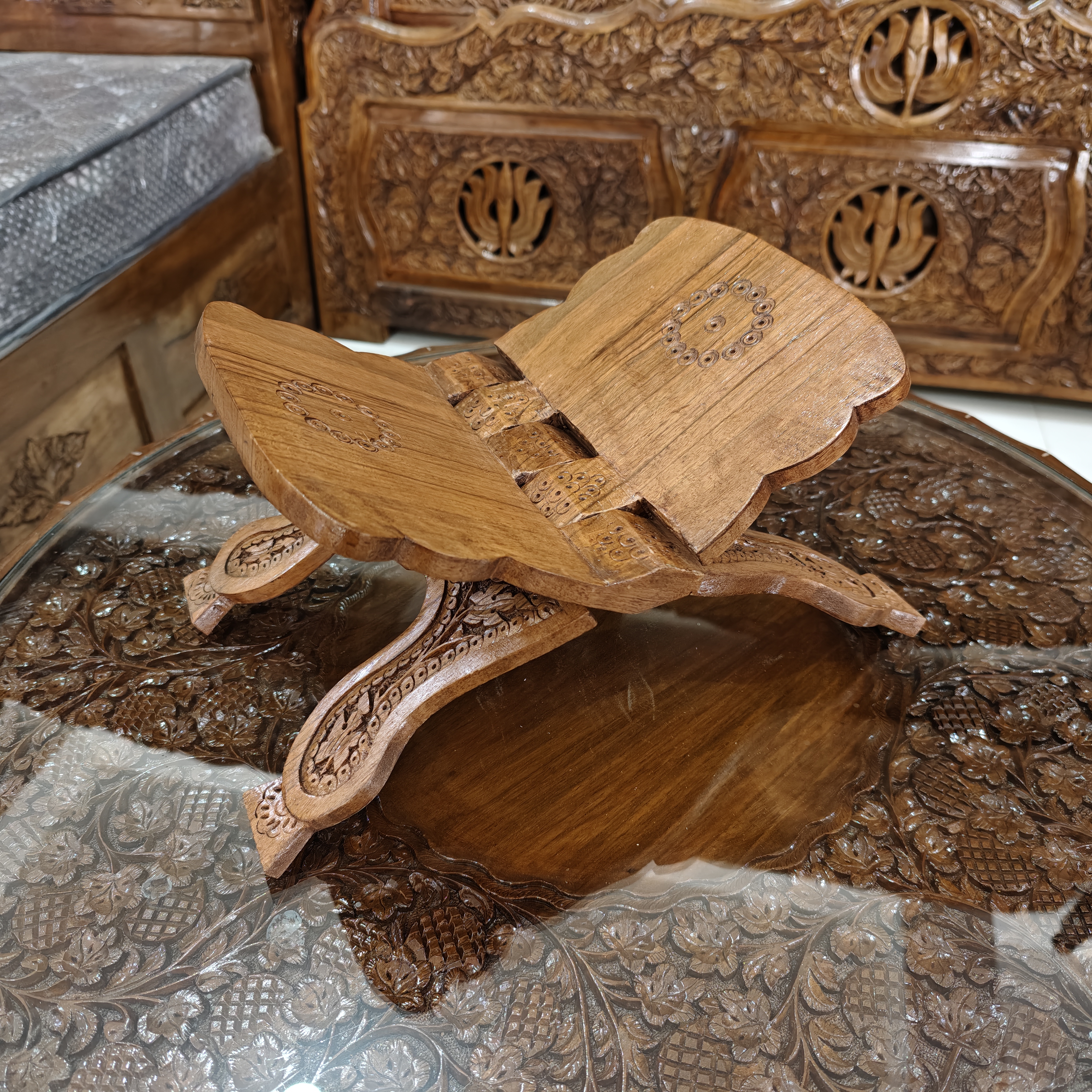 Hand-Carved Foldable Wooden Book Stand