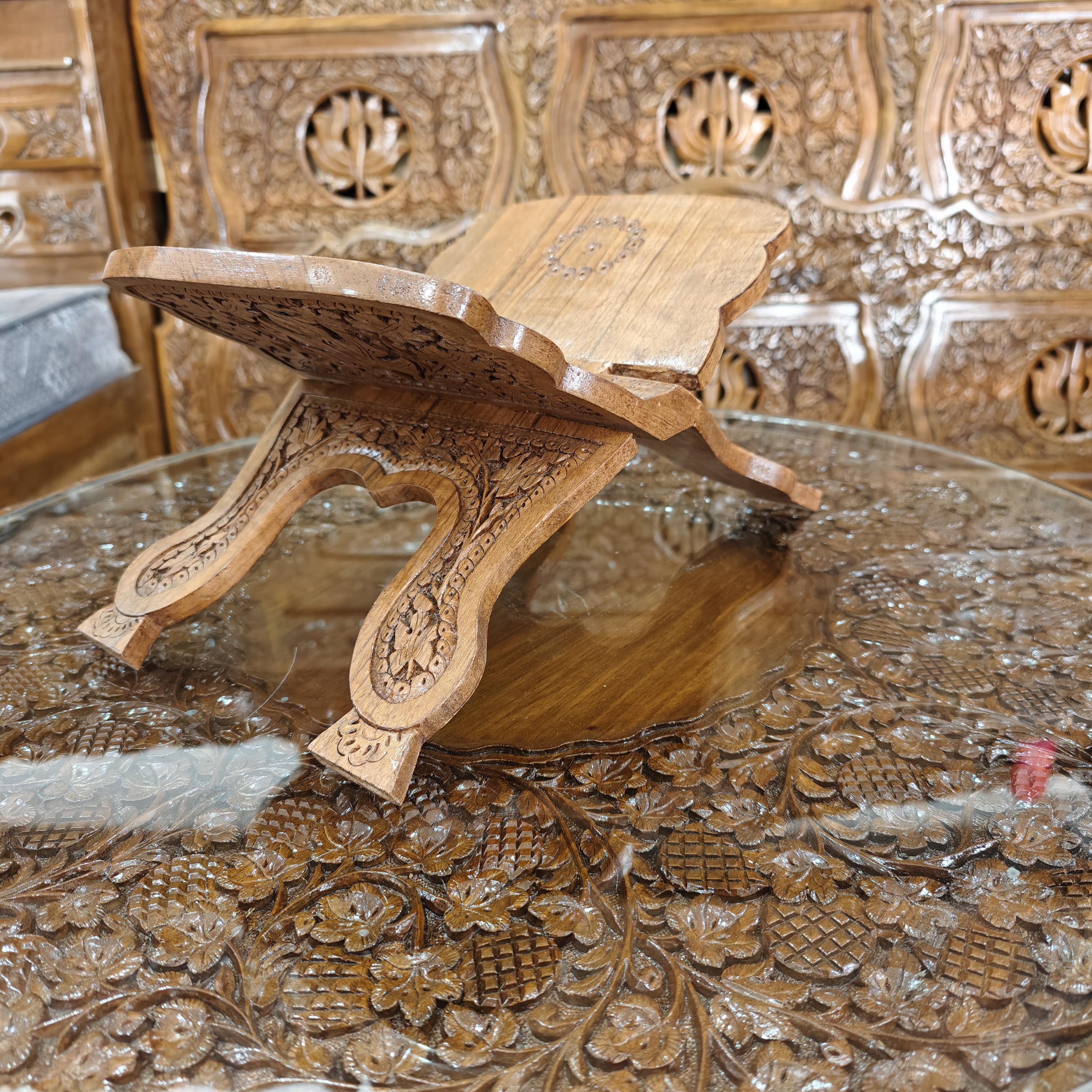 Hand-Carved Foldable Wooden Book Stand