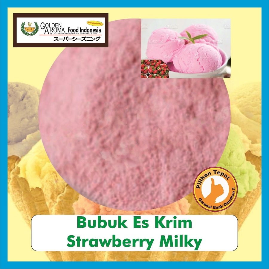 Bubuk Es Krim Manis Strawberry Ice Cream Premix Powder Serbuk Soft Serve Serbaguna Instan Sebaguna Halal