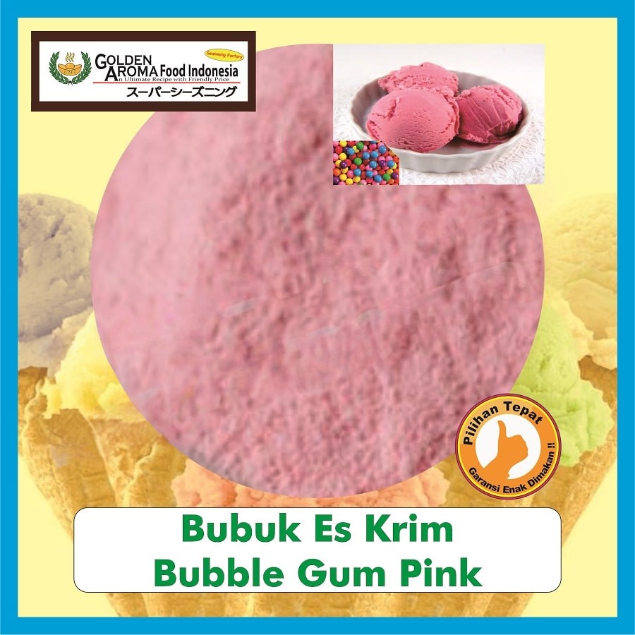 Bubuk Es Krim Permen Karet Merah Muda Ice Cream Powder Bubble Gum Pink Soft Serve Instan Sebaguna Halal