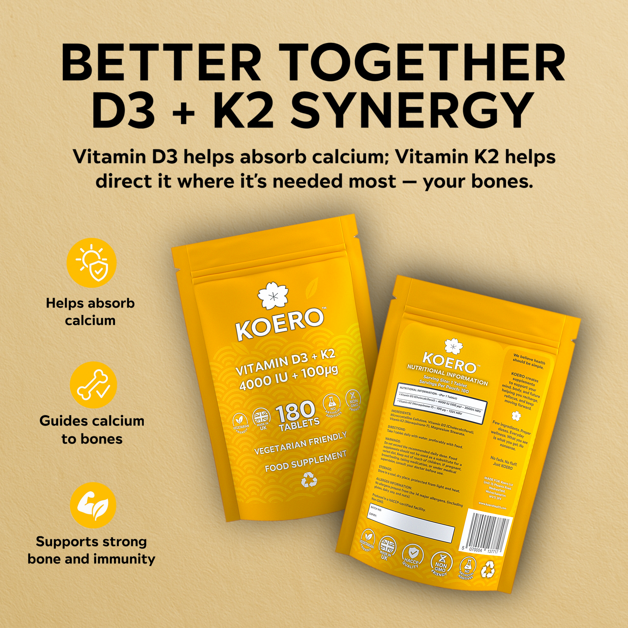 KOERO Vitamin D3 + K2 Micro Tablets
