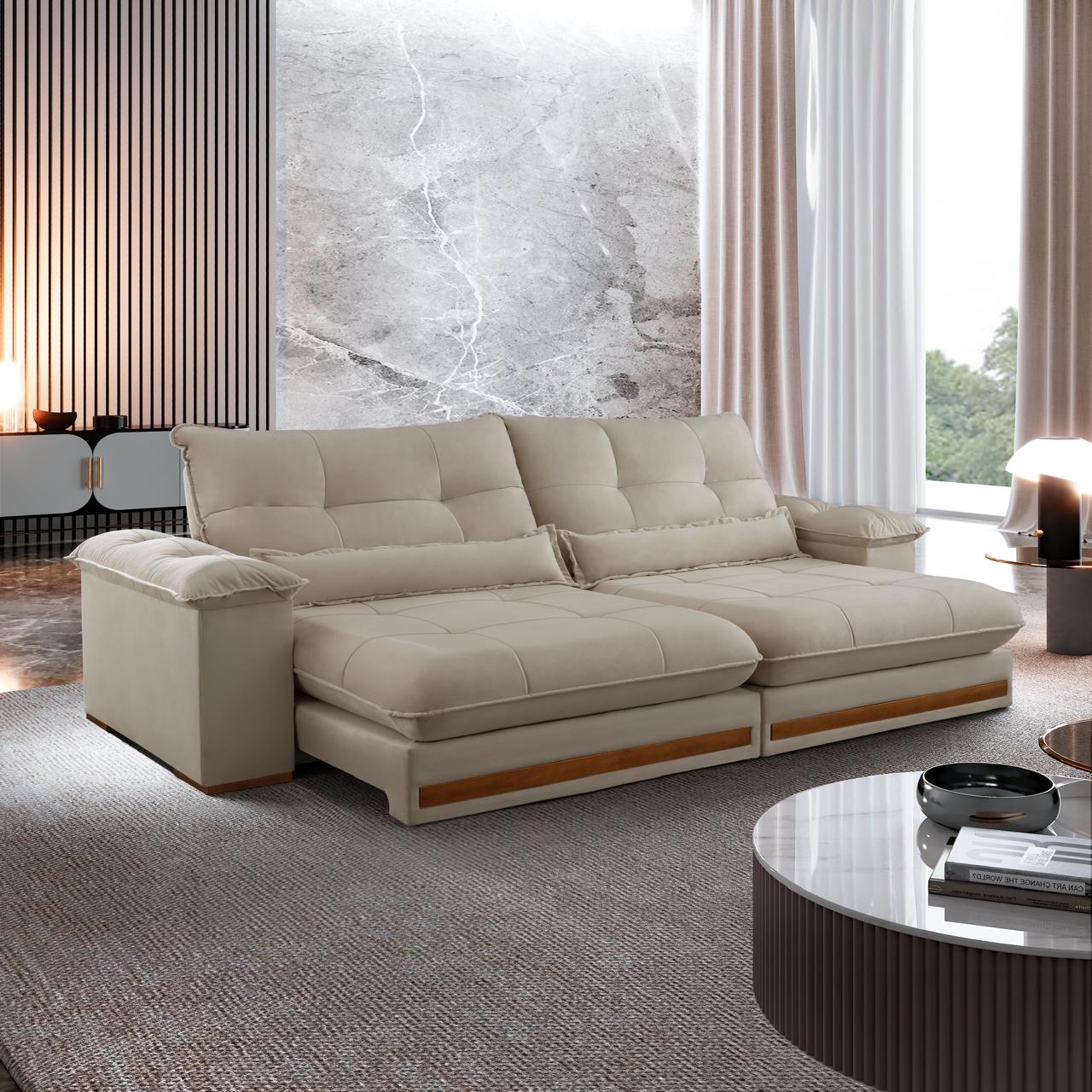 Sofá Bérgamo 2,50m Retrátil e Reclinável - Com molas ensacadas