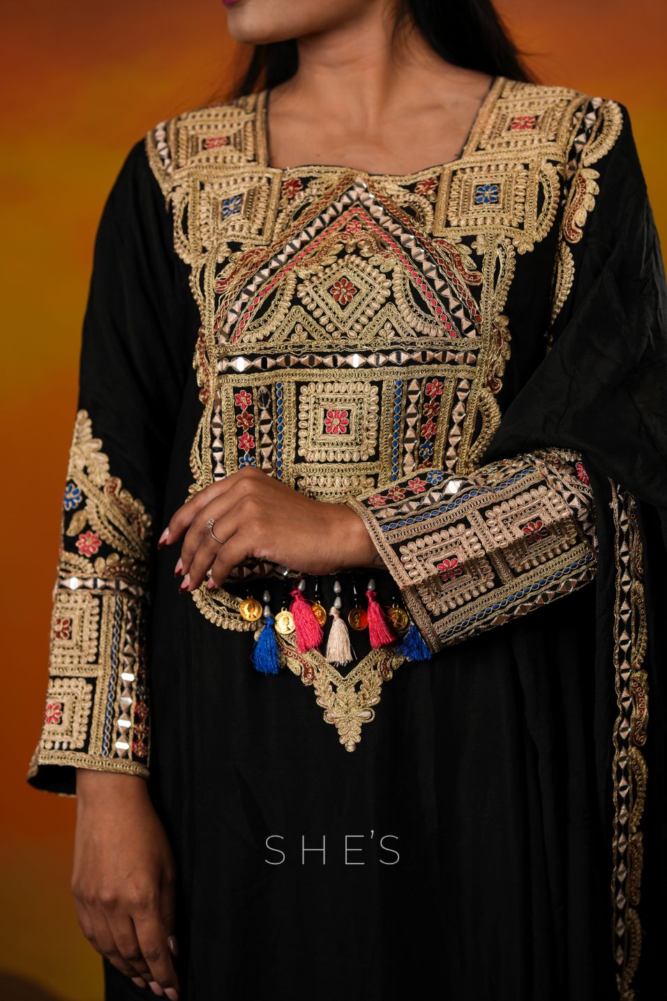 Traditional Embroidered Black Dress