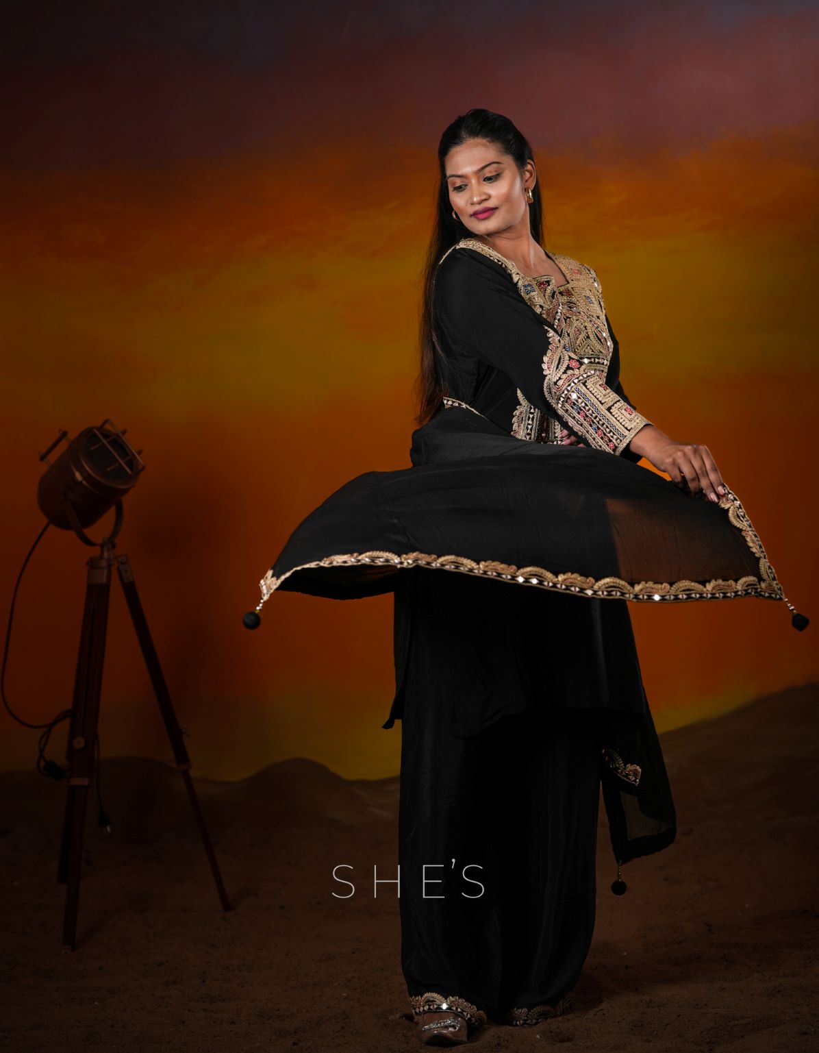 Traditional Embroidered Black Dress