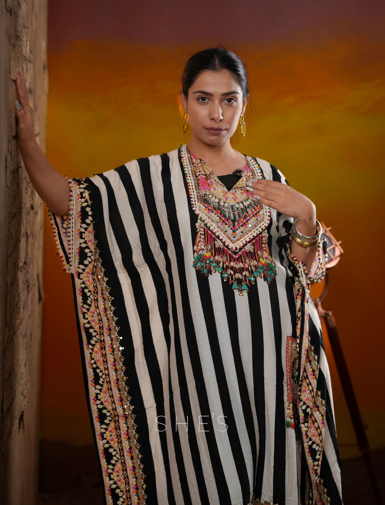 Black and White Striped Kaftan