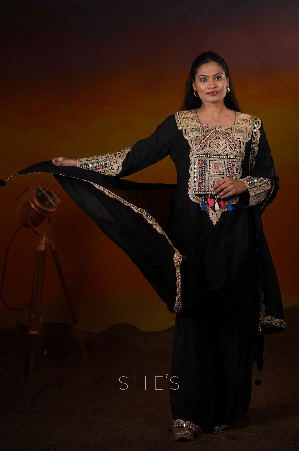 Traditional Embroidered Black Dress