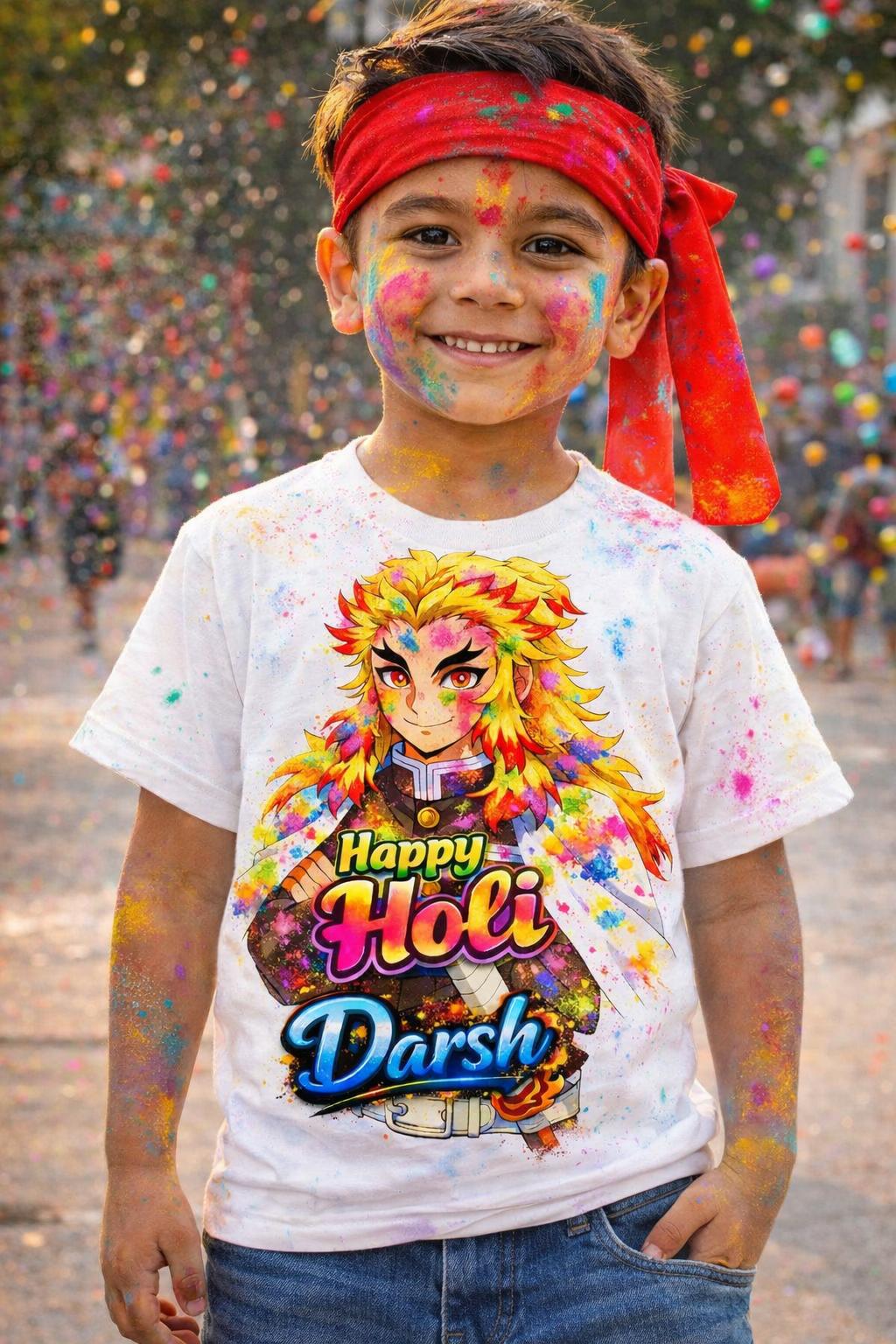 Kids Holi Anime Customised Graphic T-Shirt