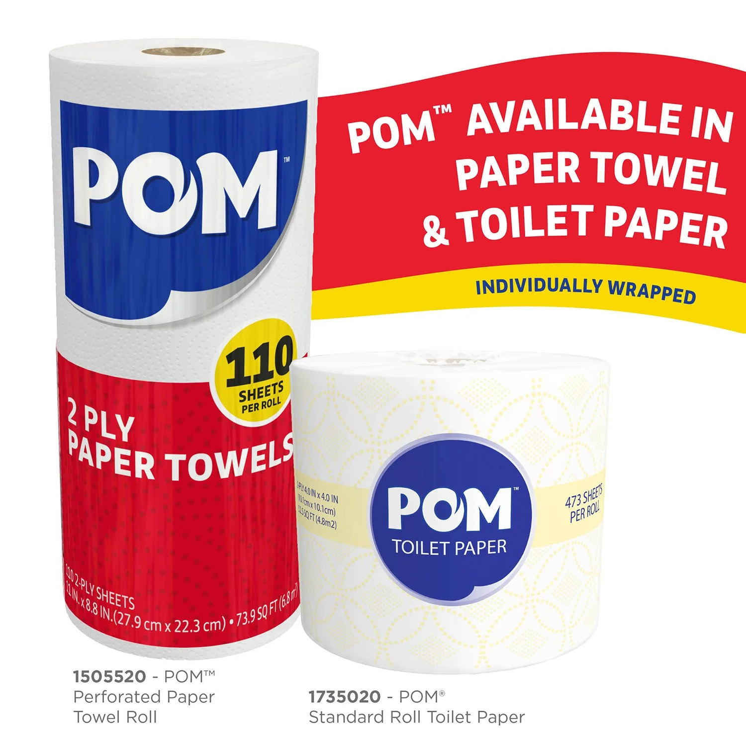 POM Toilet Paper, 2-Ply, 45 Rolls