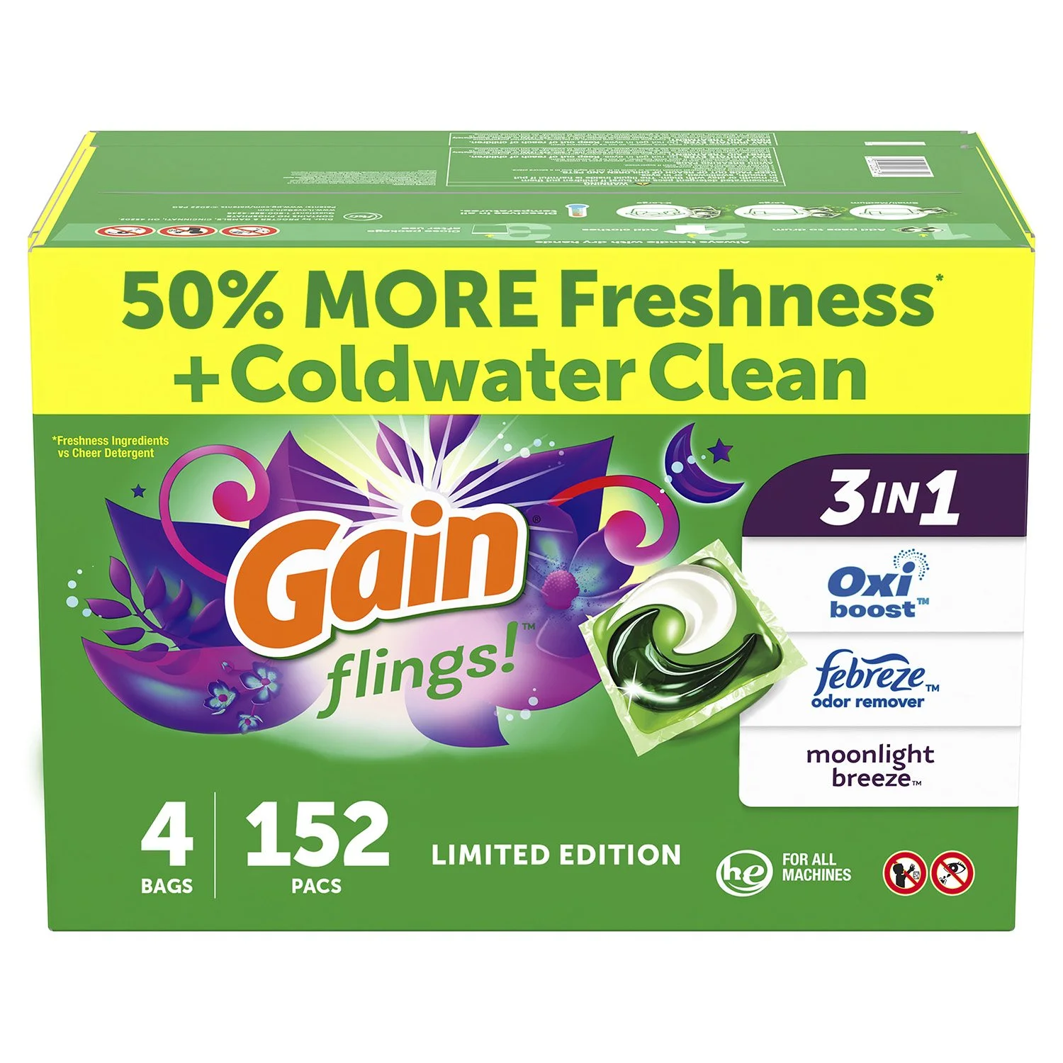 Gain Flings! 3-in-1 Laundry Detergent Pacs, Moonlight Breeze
