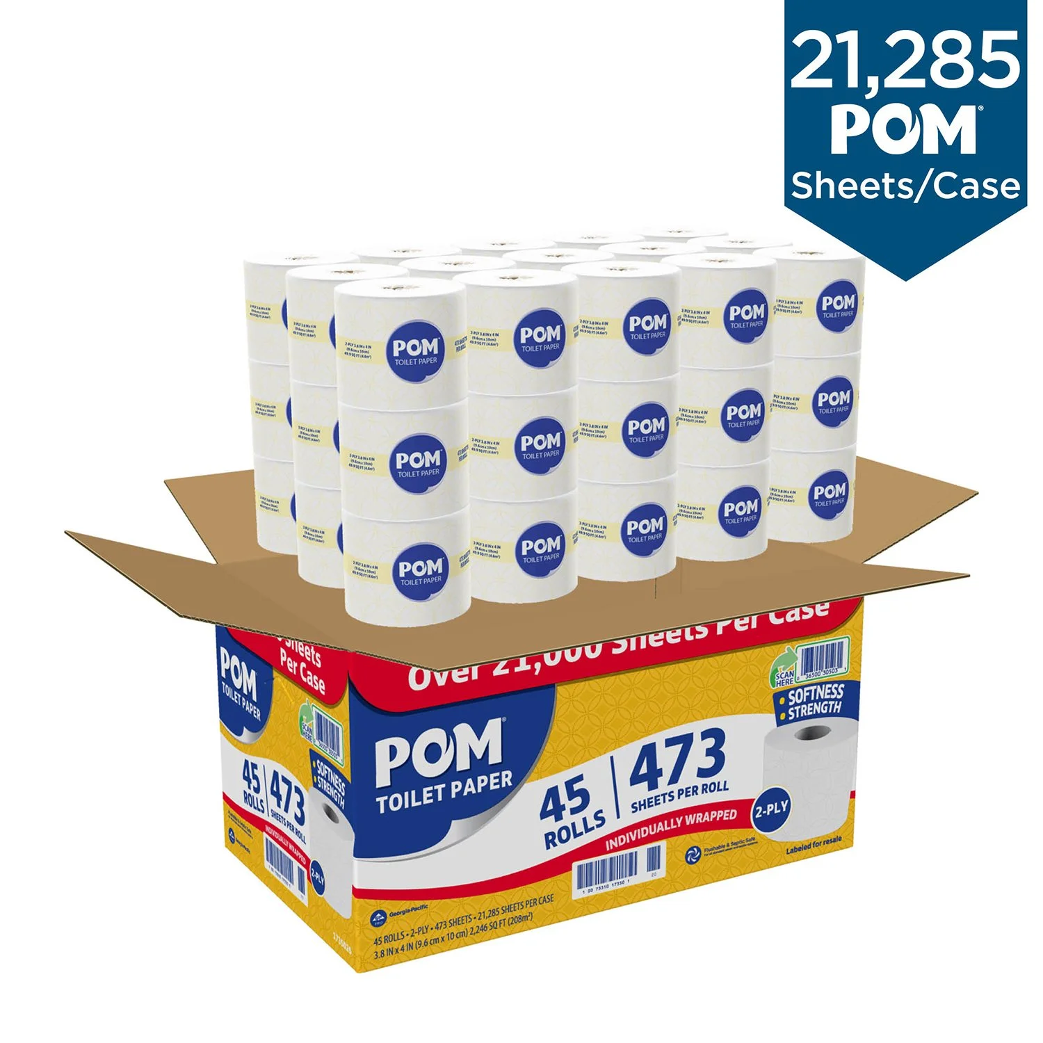 POM Toilet Paper, 2-Ply, 45 Rolls