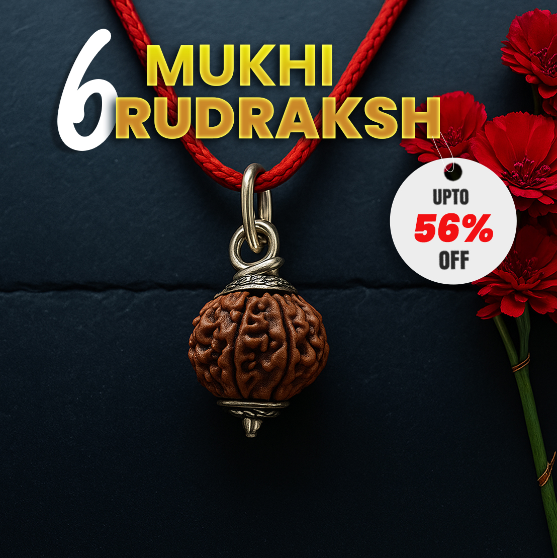 6 Mukhi Mantra Siddha Rudraksha - Lab Certified