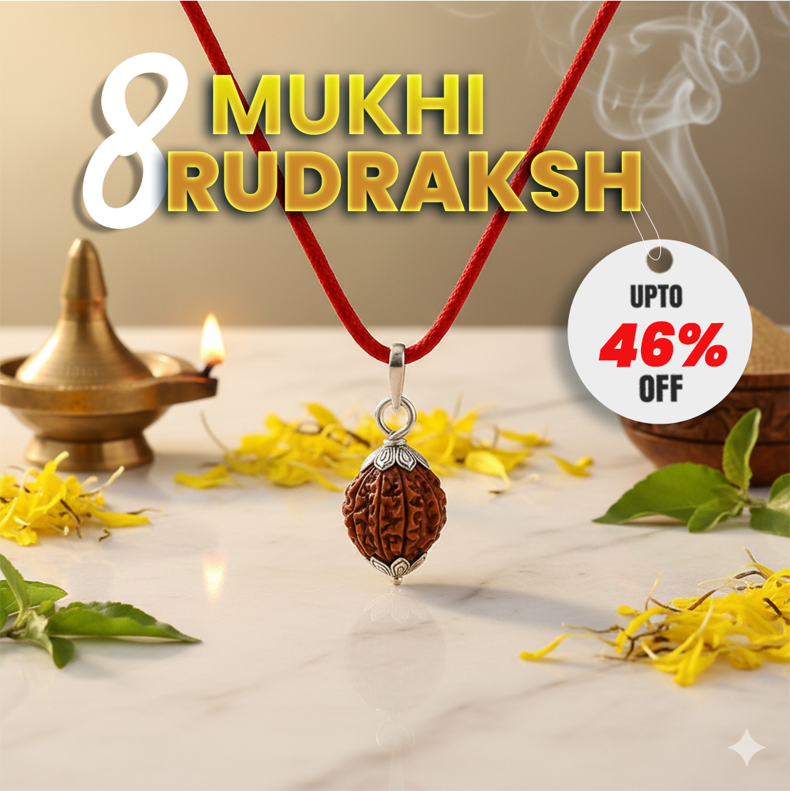 8 Mukhi Mantra Siddha Rudraksha (Free) - Lab Certified