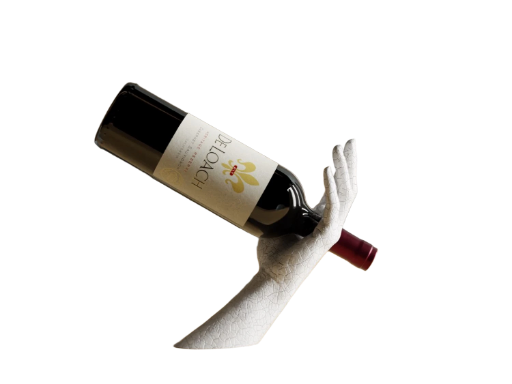 Decoratieve wijndrager in handvorm