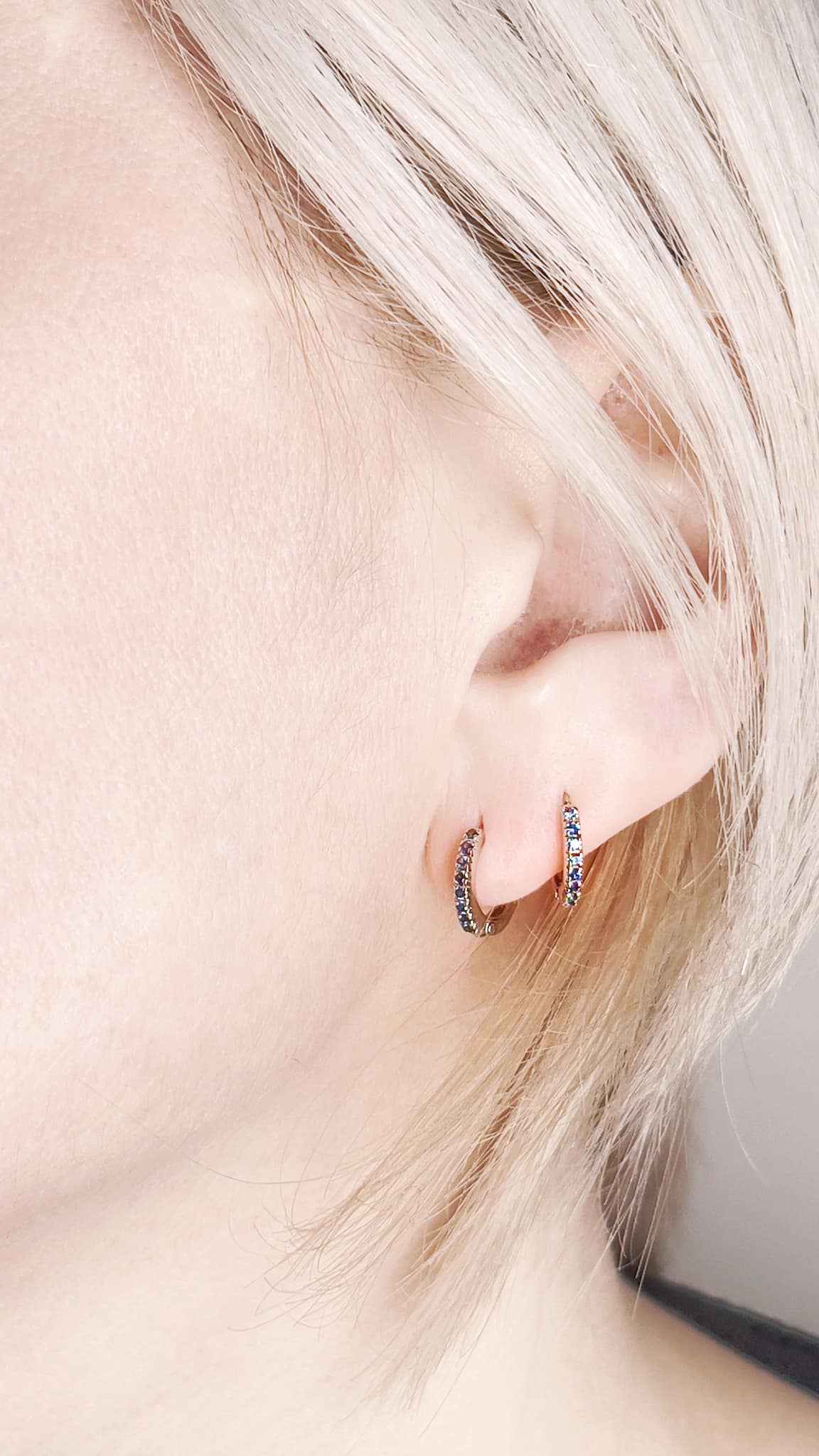 Diamond Encrusted Hoop Earring  with natural blue Sapphires AUSK_003