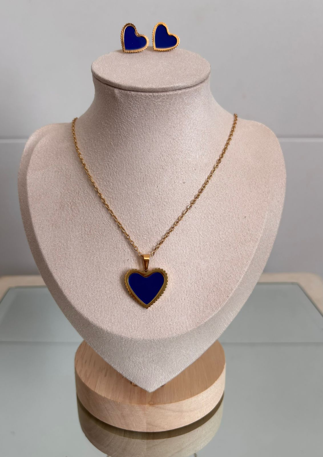 Conjunto de joyería corazón azul