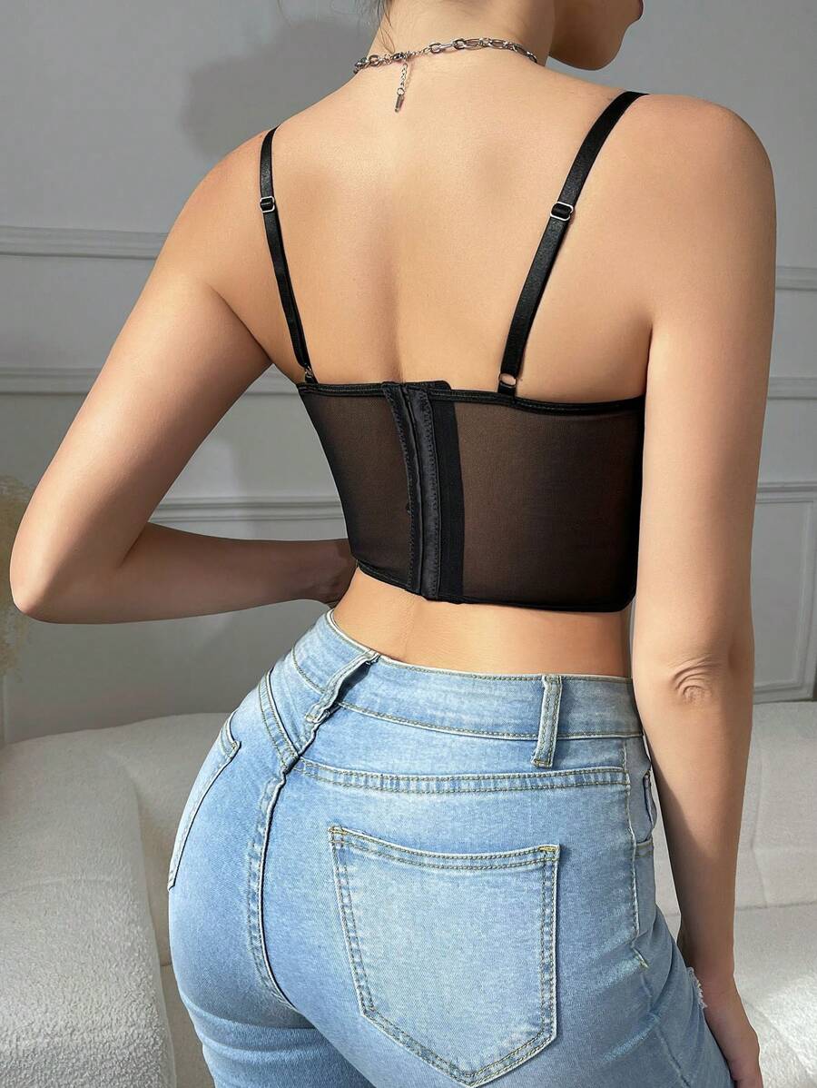 Top corset negro decorado