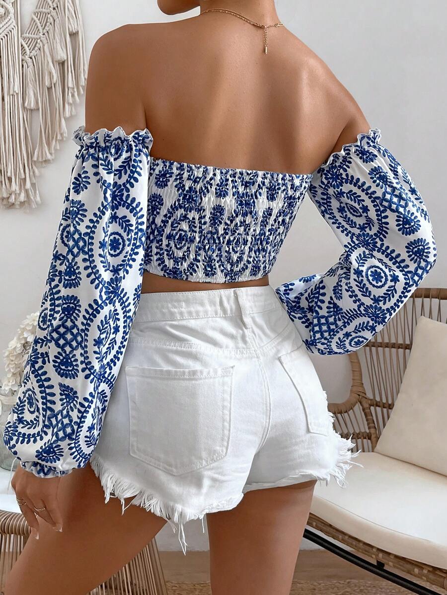 Blusa de manga larga con estampado azul