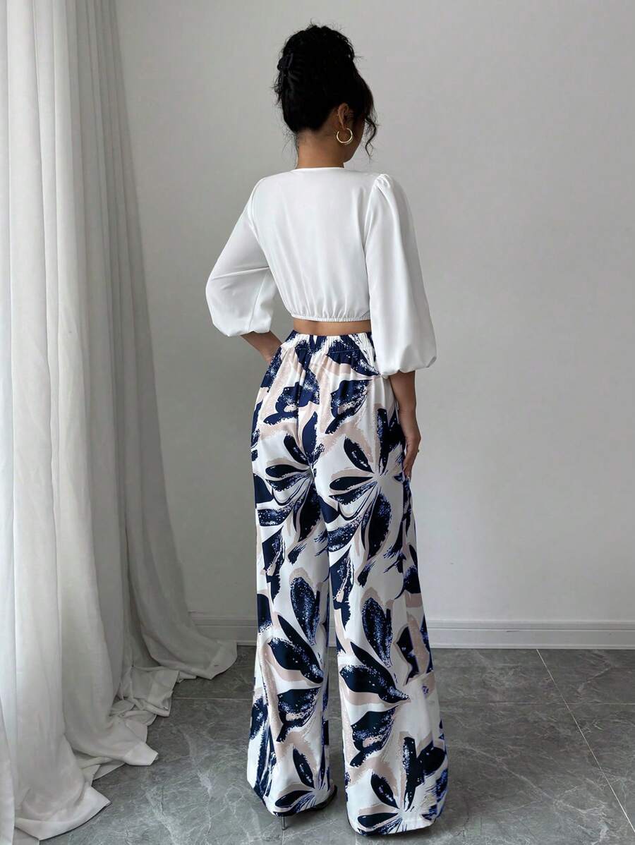 Conjunto de blusa elegante y pantalón palazzo 