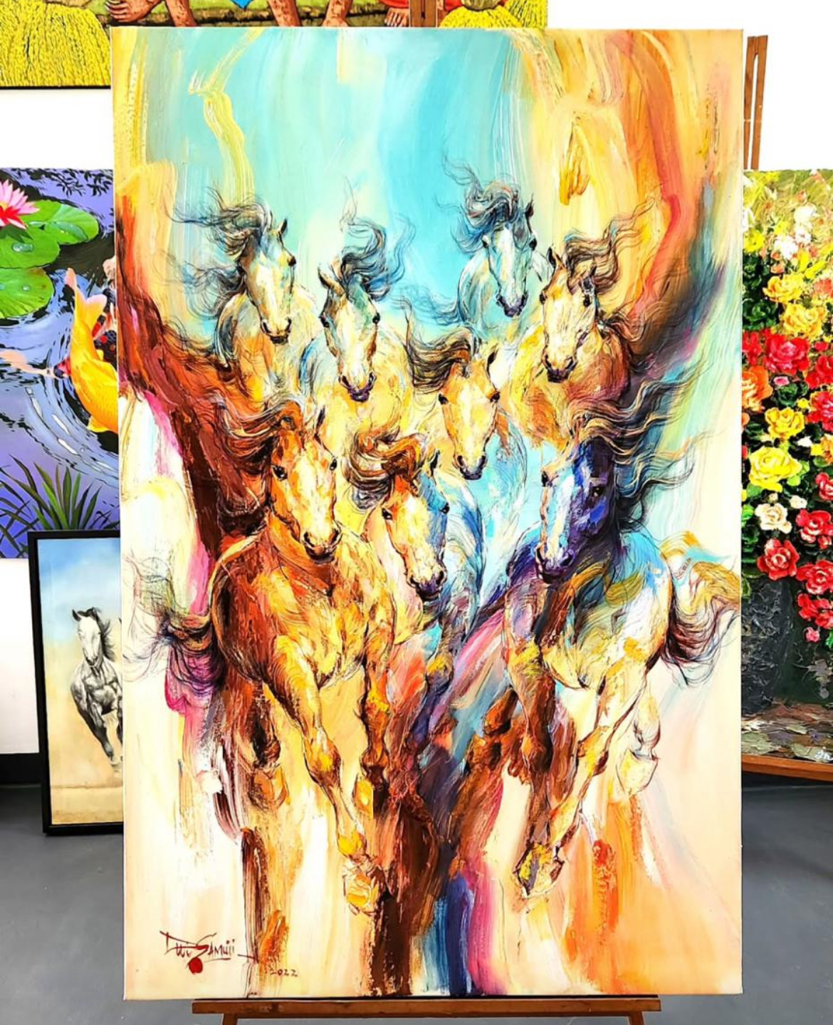 Abstract Running Horses Painting