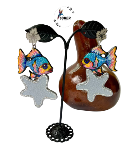 Aretes de pez y estrella de mar