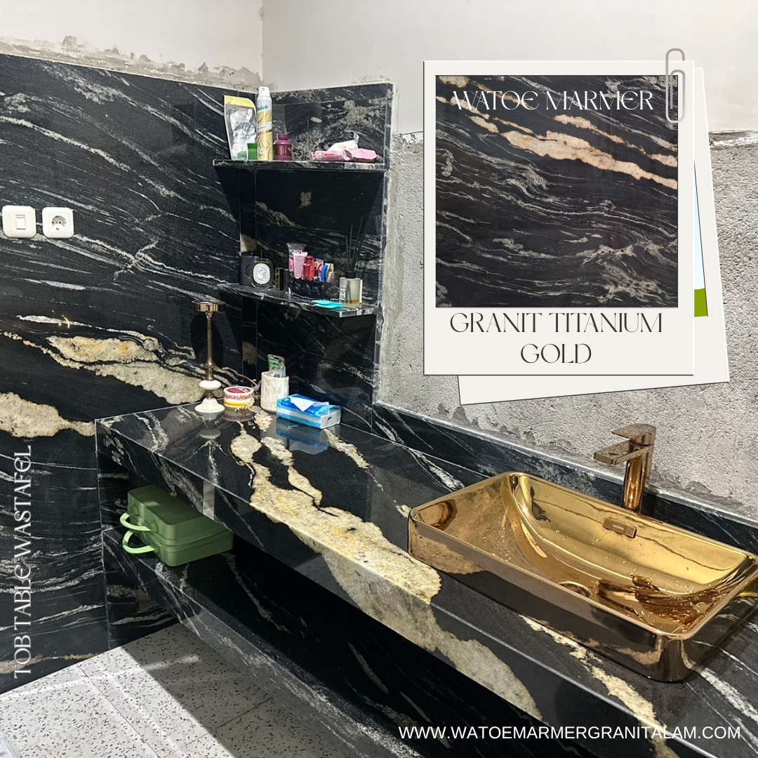 Top Table Wastafel Granit Titanium Gold