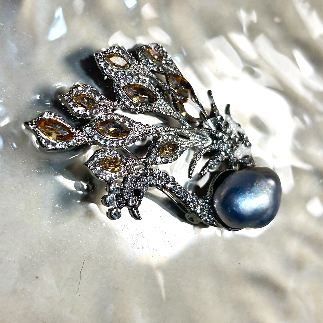 Black Pearl Silver Ring