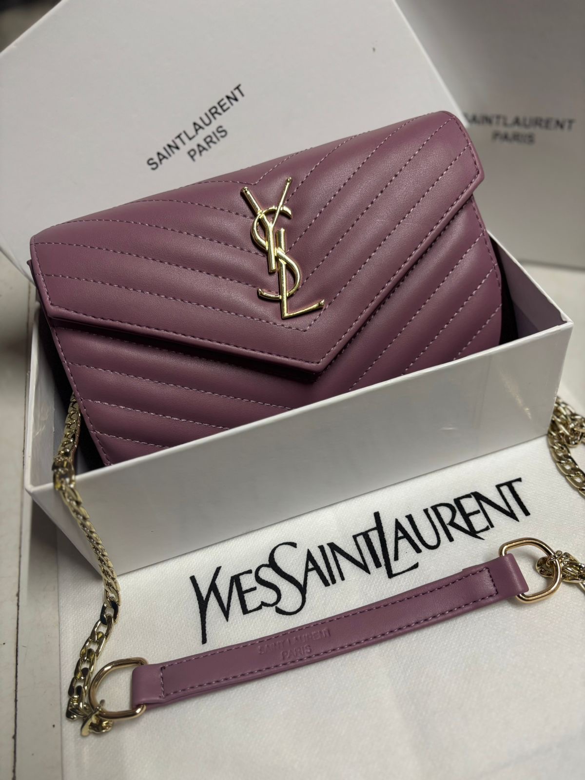  Saint Laurent Purple Quilted Leather Shoulder Bag