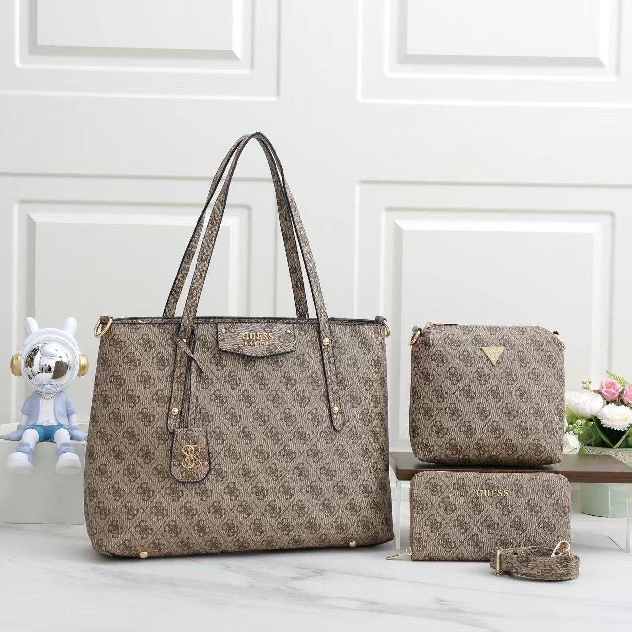 Gess Brown Monogram Tote Bag Set