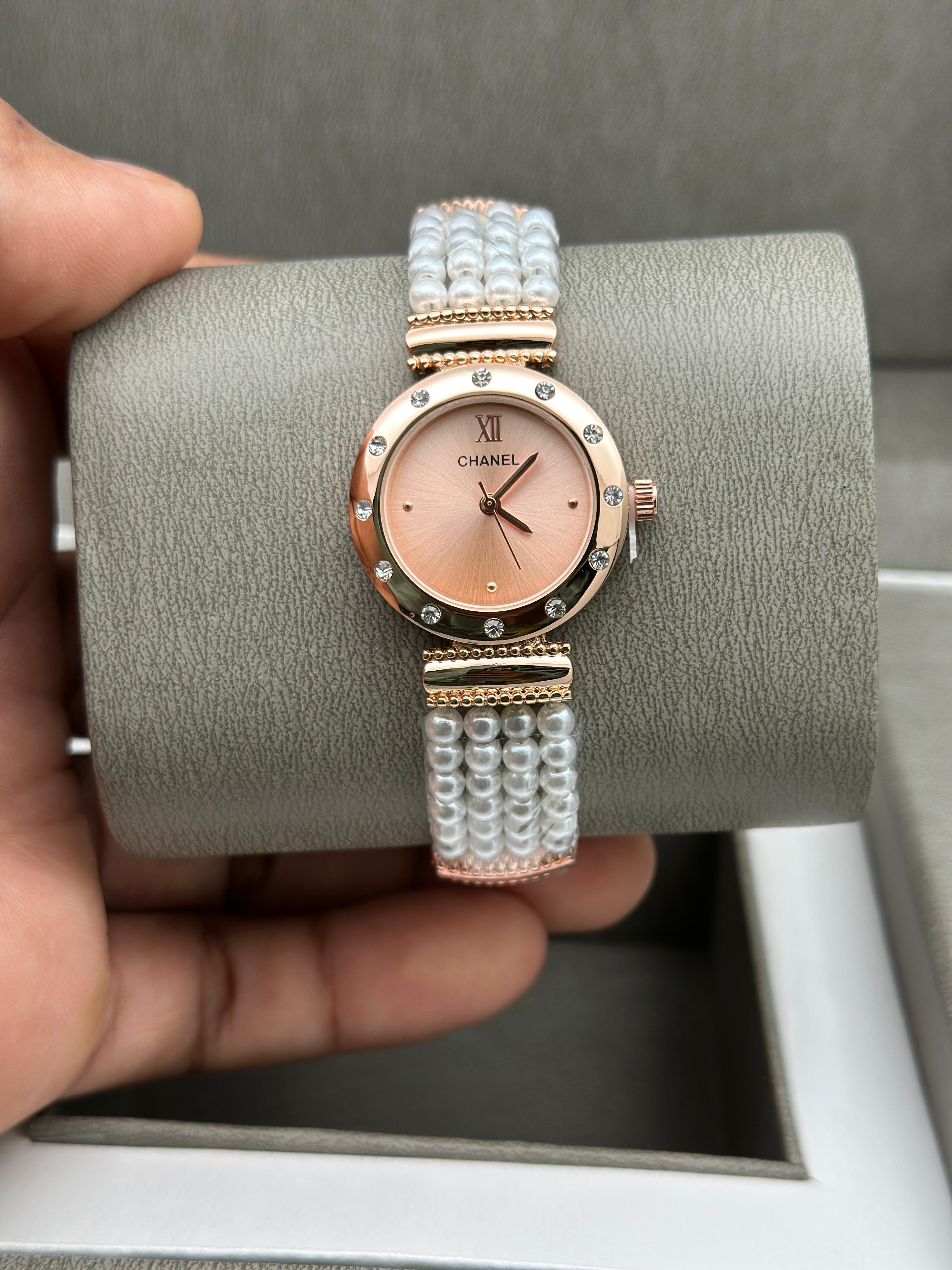 Cha nel Pearl Strap Rose Gold Women's Watch