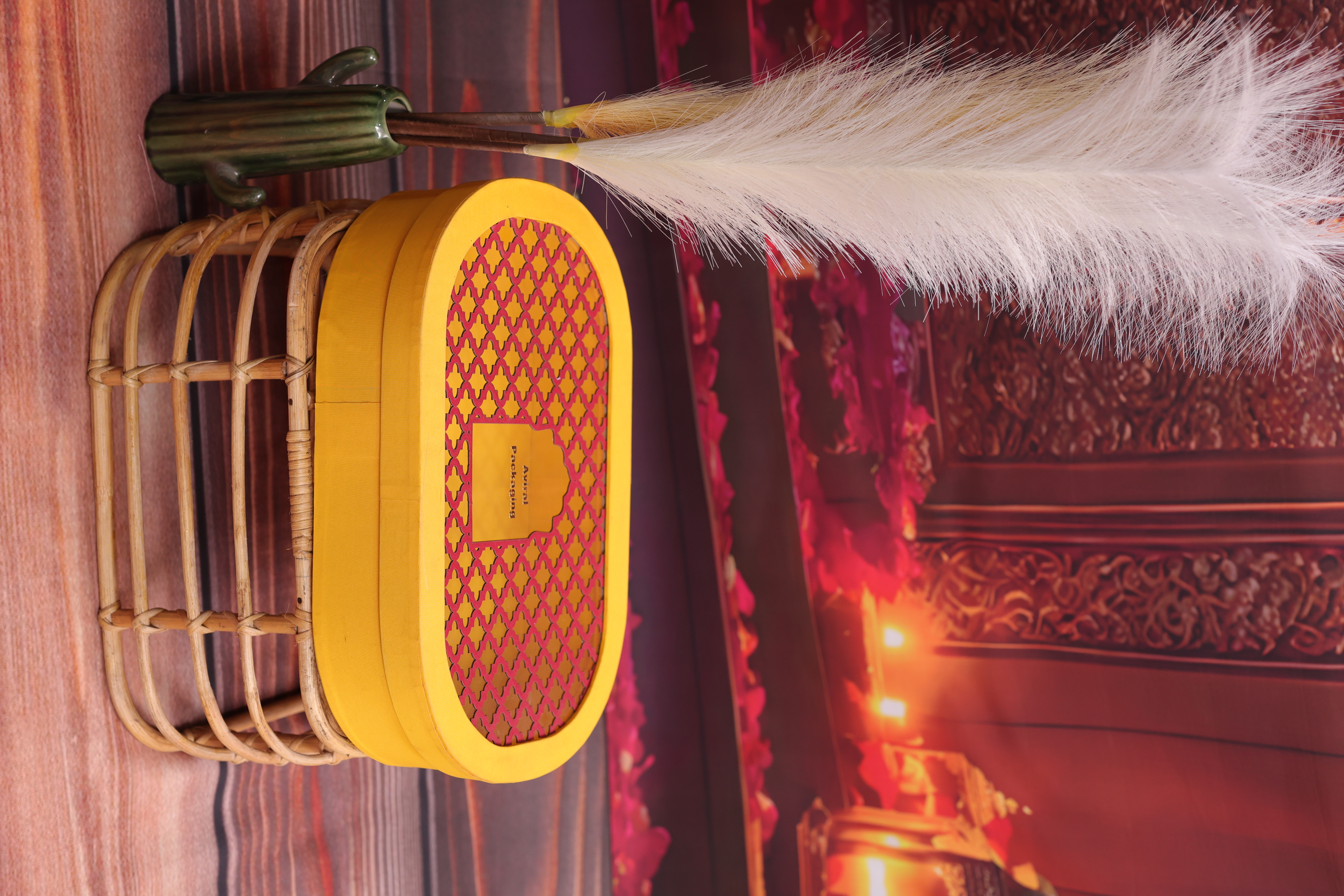 Yellow Box with Red Lattice