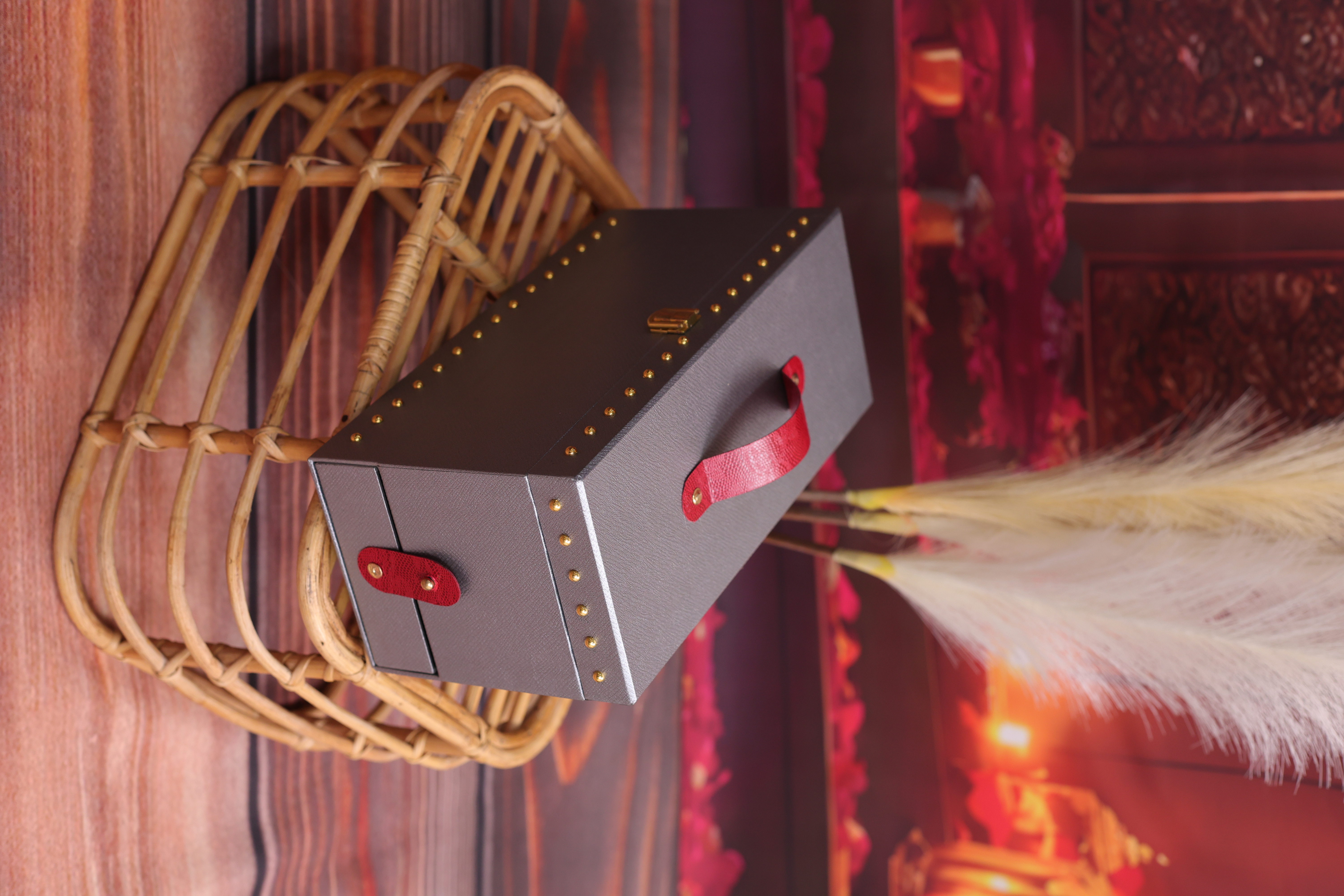 Grey Gift Box with Red Handle