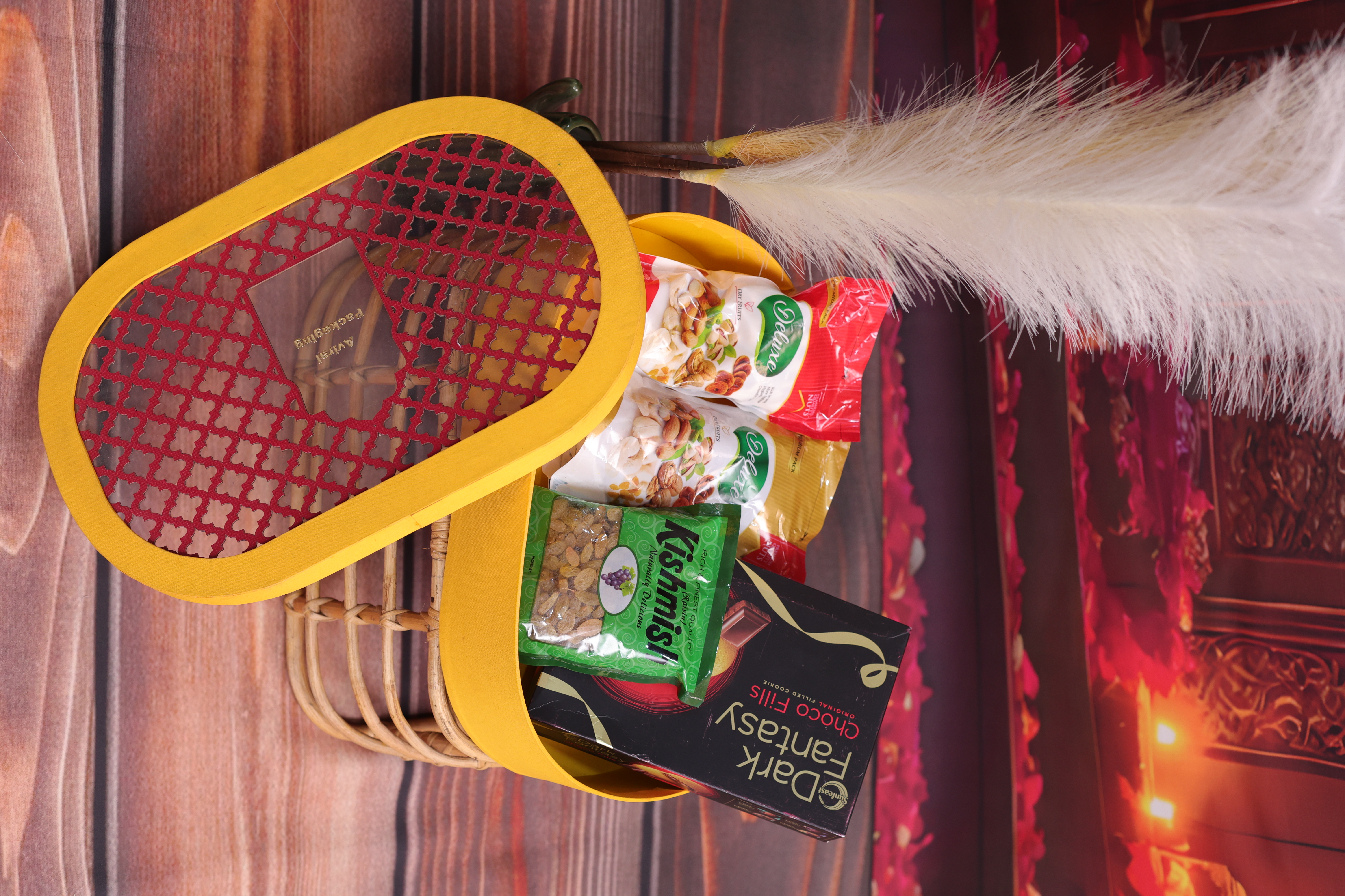 Yellow Box with Red Lattice