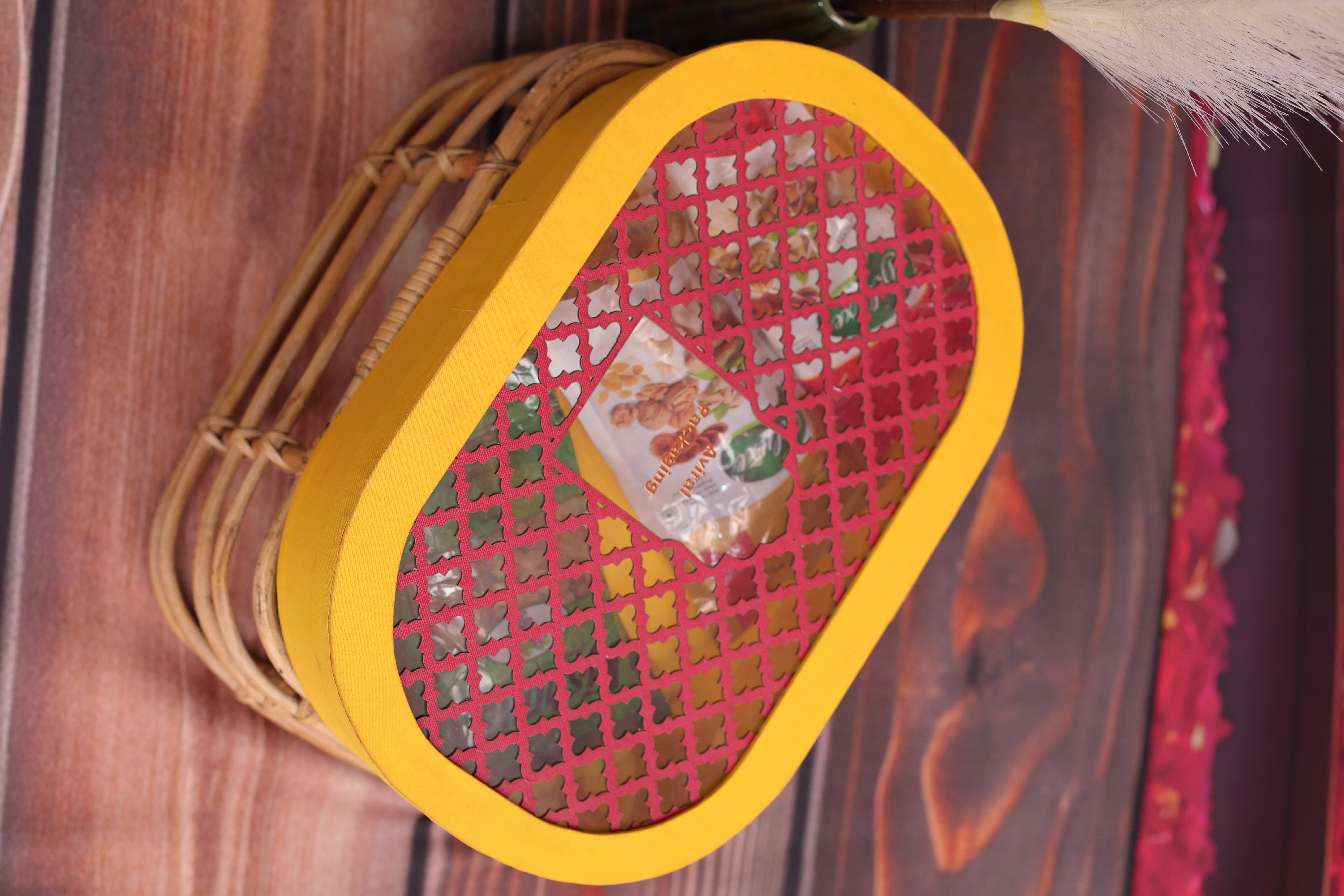 Yellow Box with Red Lattice