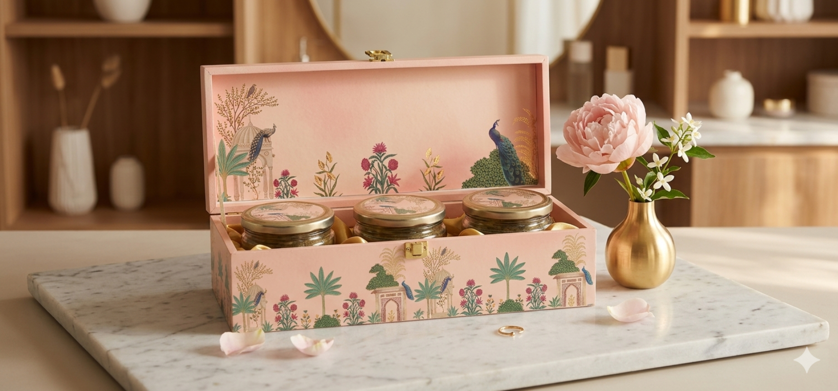 The Mayura Mughal Pink Trunk - 3 Jars