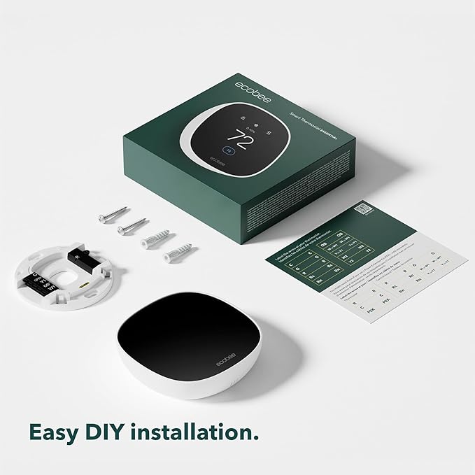 Ecobee Smart Thermostat Essential - Energy Star Certified programmable Wi-Fi Thermostat - Works with Siri, Alexa, and Google Assistant