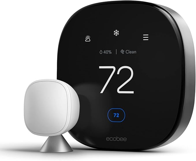 Ecobee  Smart Thermostat Premium with Smart Sensor and Air Quality Monitor - Programmable Wifi Thermostat - Works with Siri, Alexa, Google Assistant