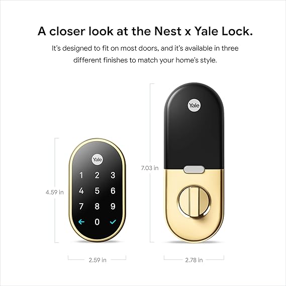 Google Nest x Yale Lock - Tamper-Proof Smart Lock for Keyless Entry - Keypad Deadbolt Lock for Front Door - Works with Nest Secure Alarm System - Polished Brass