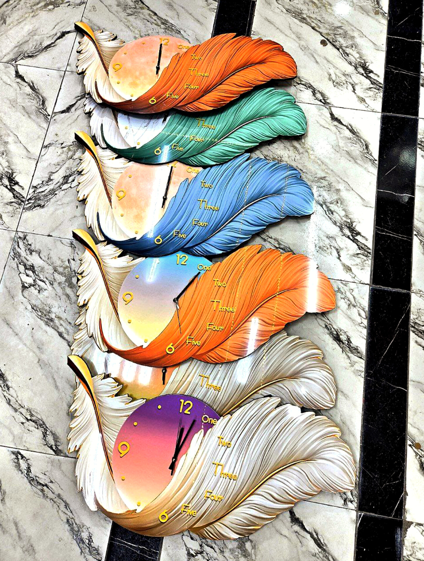 Modern luxury feather big wall art clock