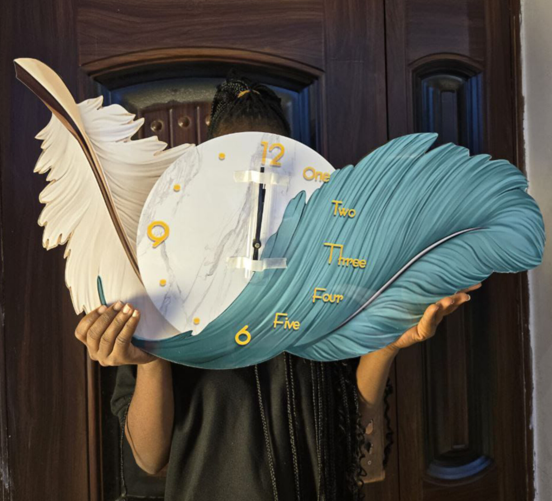 Modern luxury feather big wall art clock