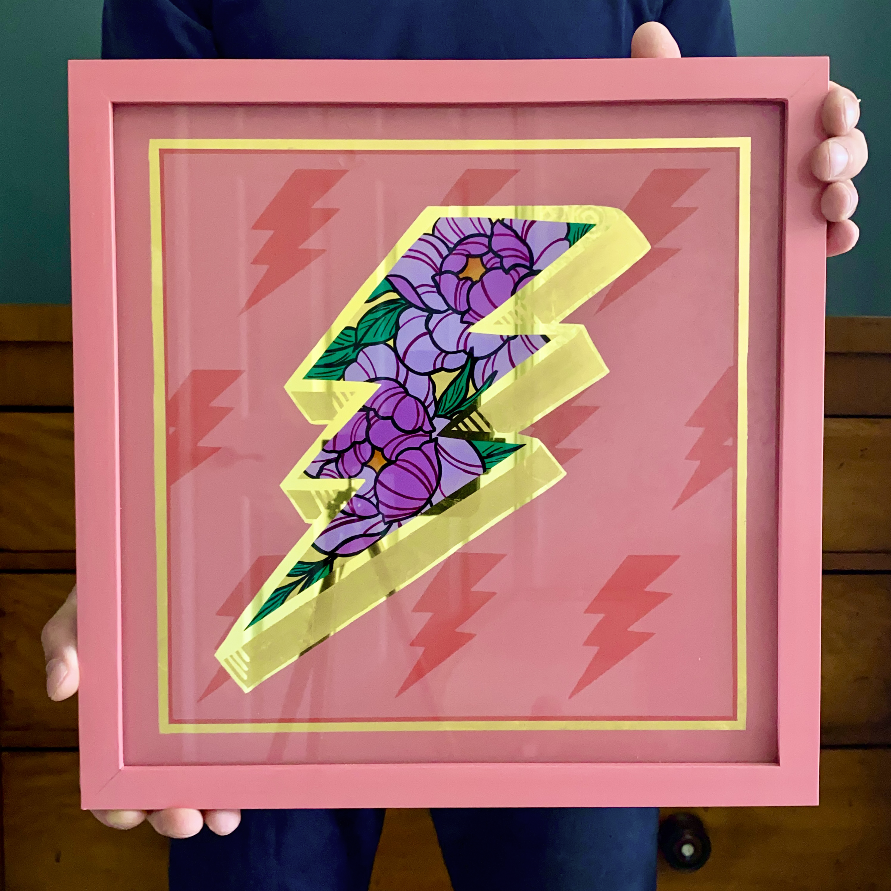 Lightning bolt with peony flowers
