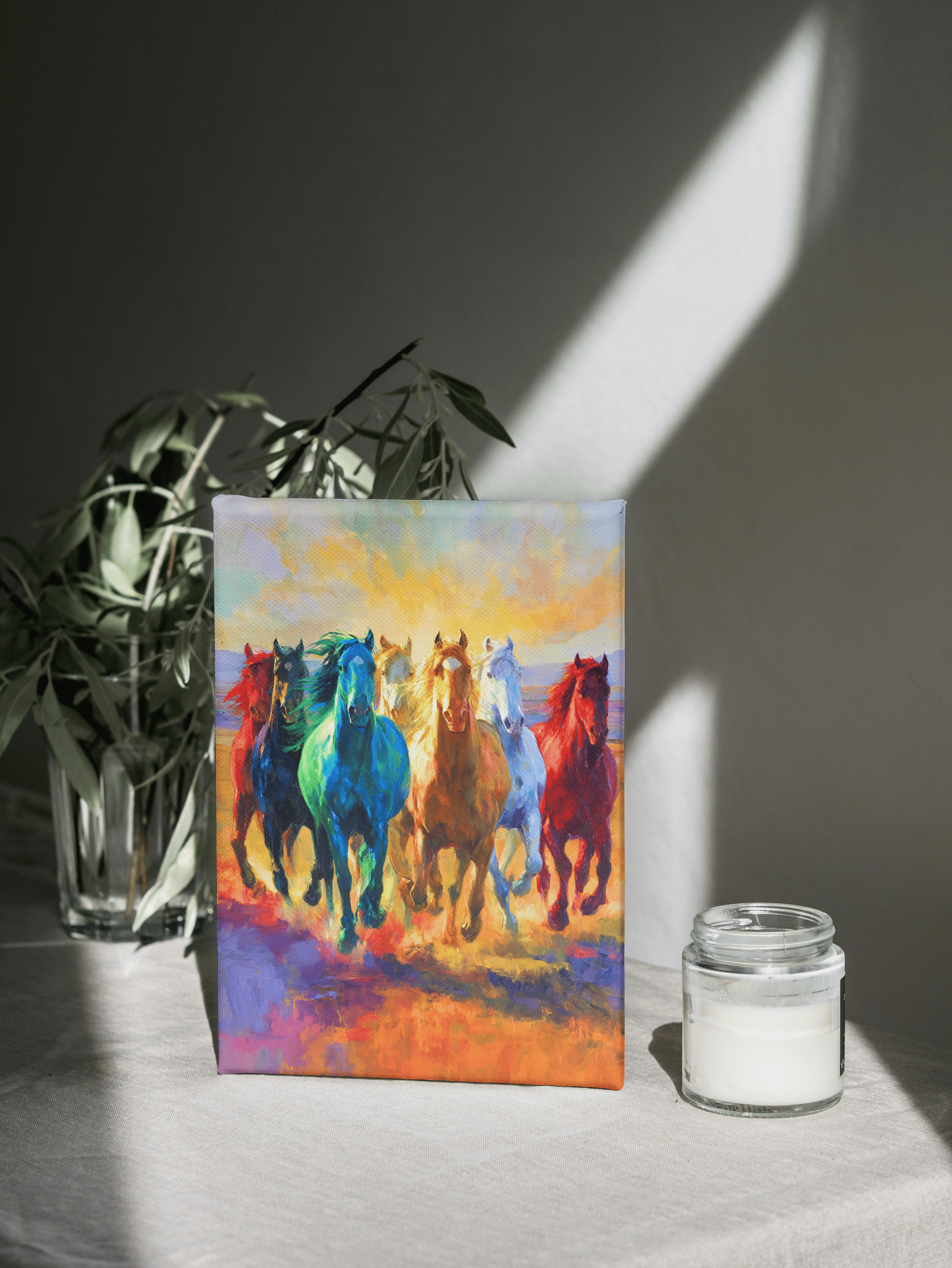 seven colourful horses
