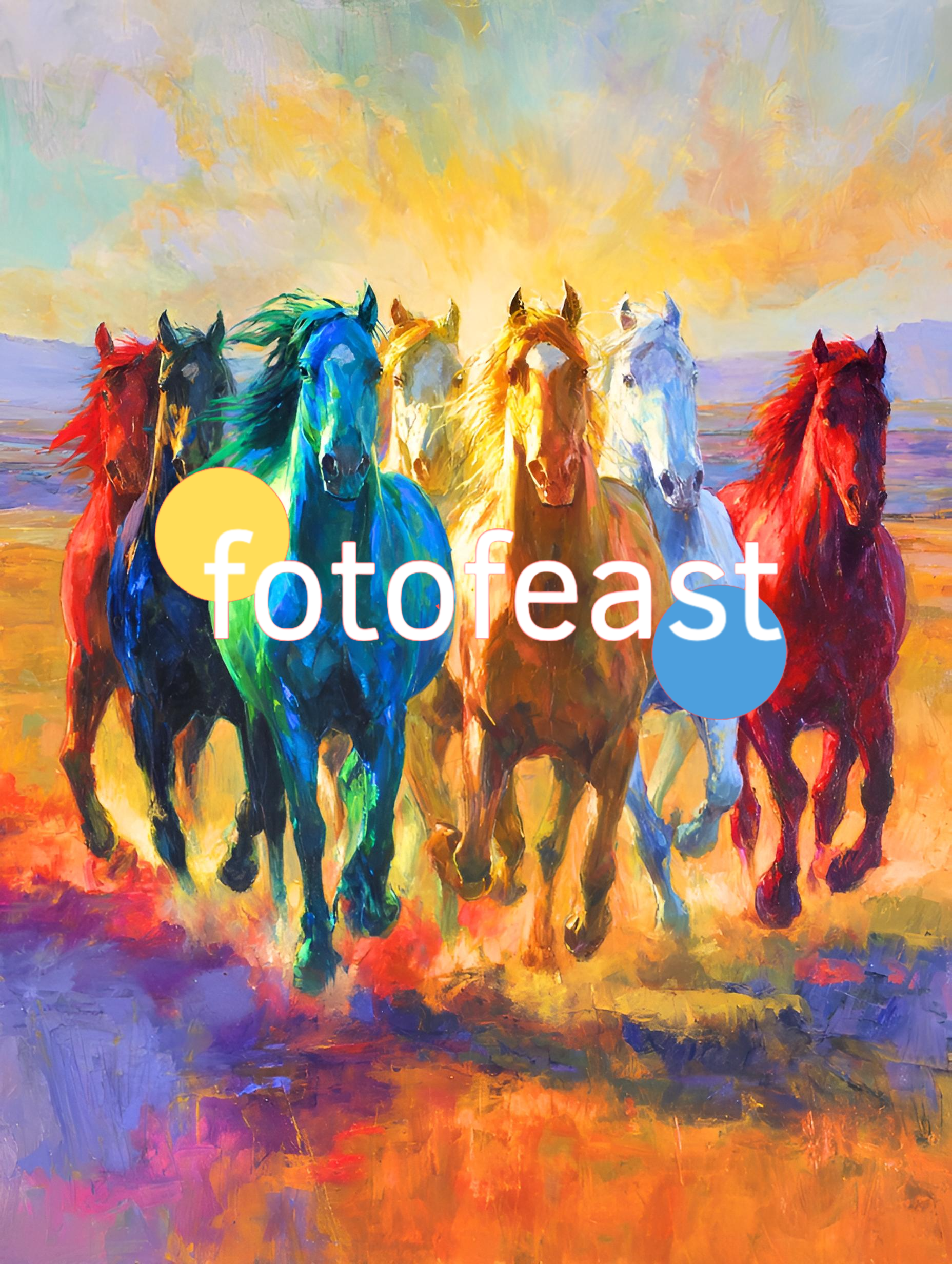 seven colourful horses
