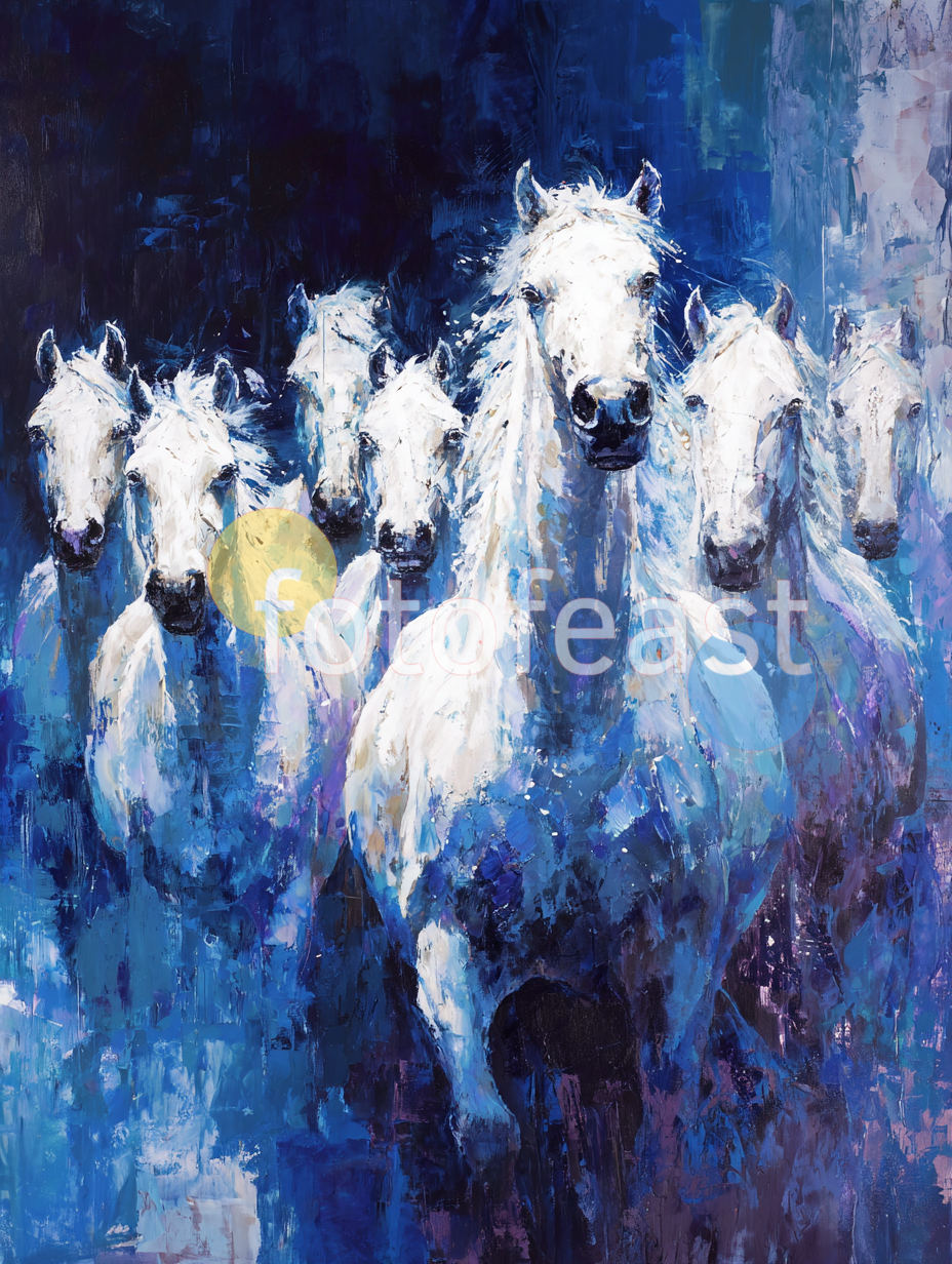 seven white horses oil painting