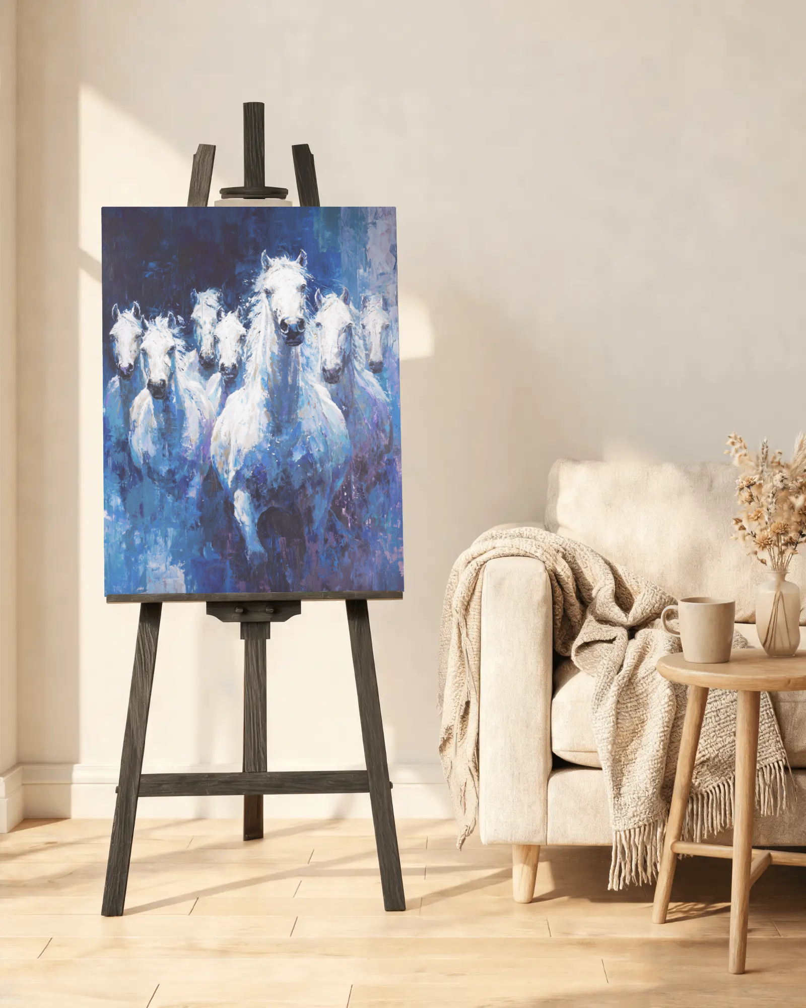 seven white horses oil painting