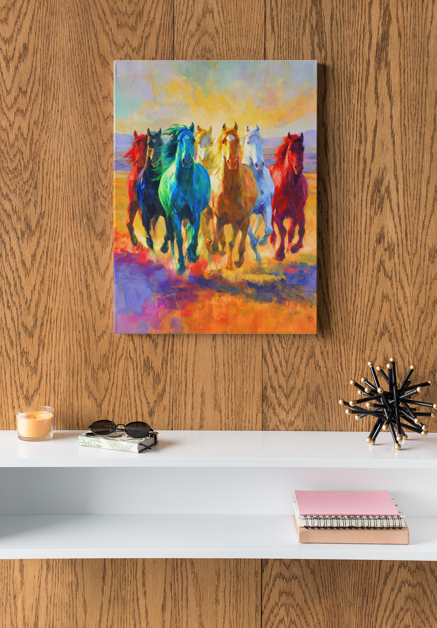 seven colourful horses