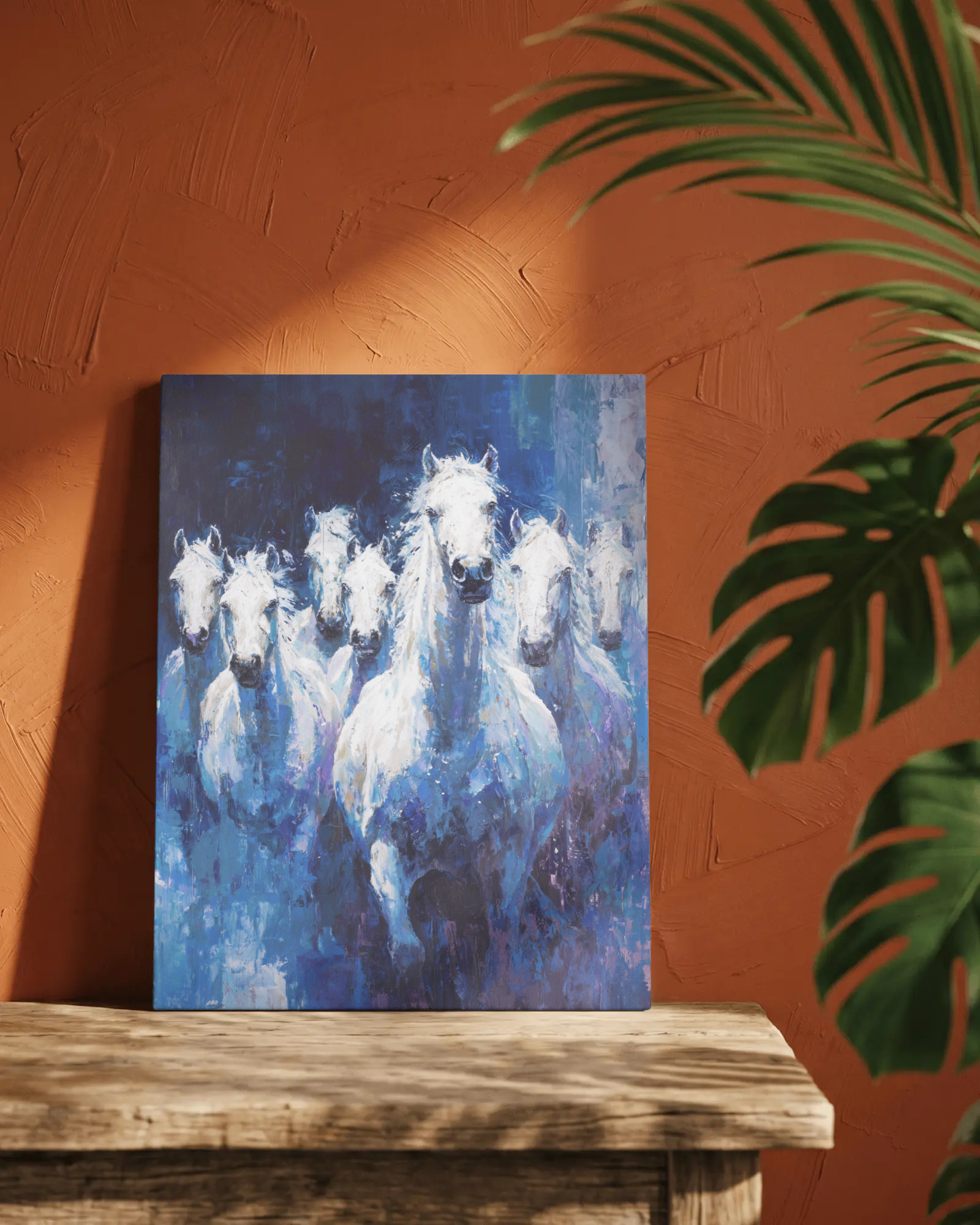seven white horses oil painting