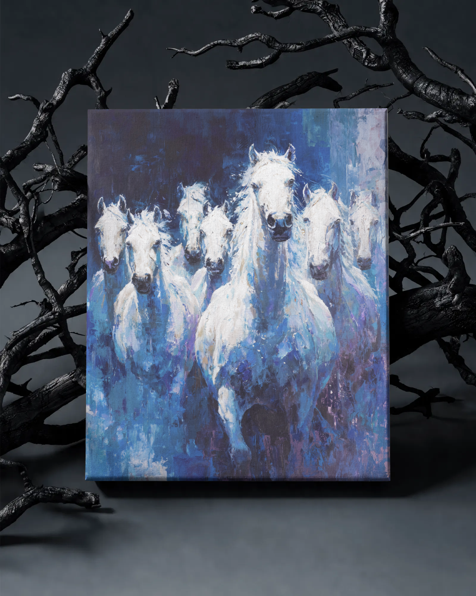 seven white horses oil painting