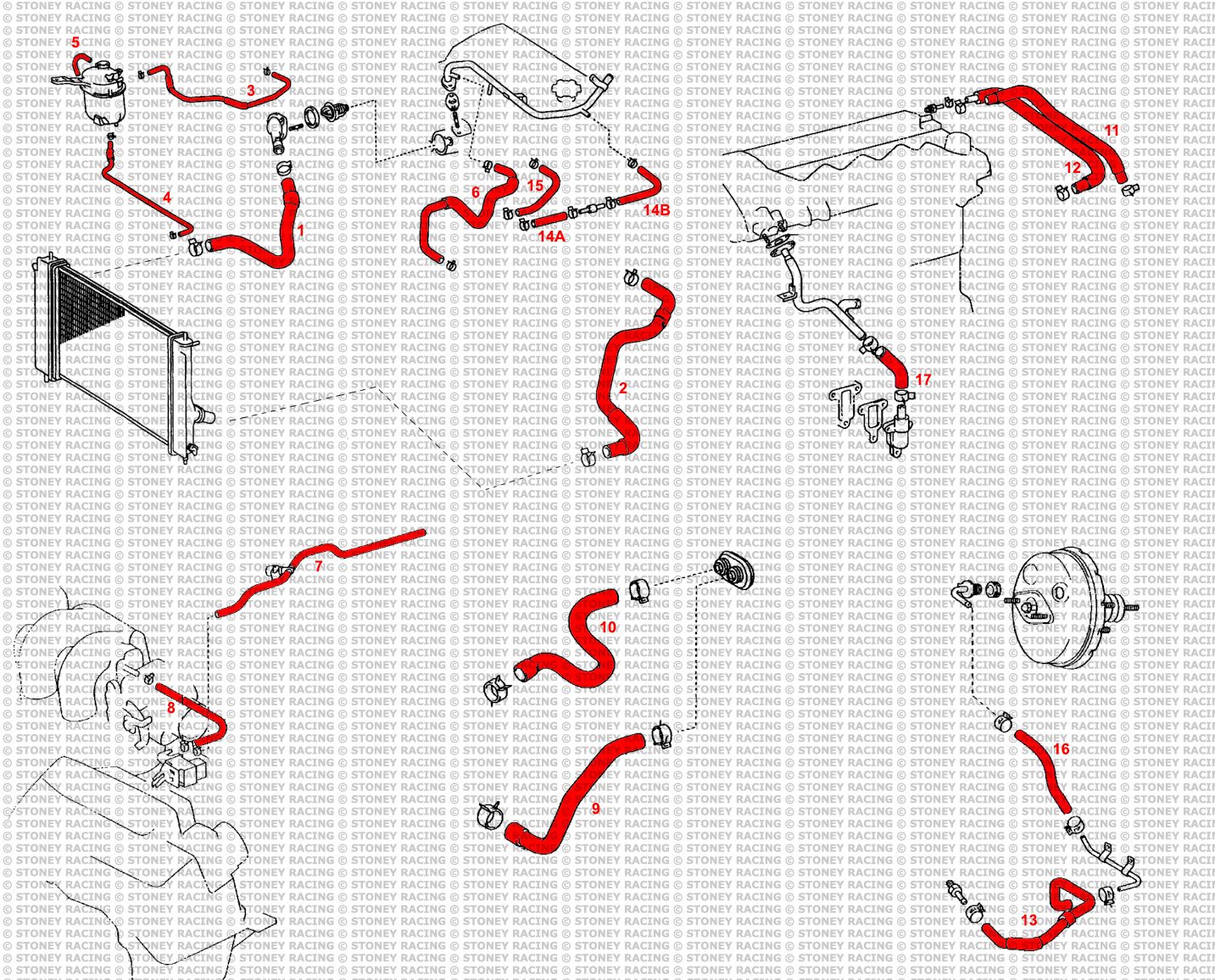Toyota Celica ZZT 1.8 2ZZ-GE Silicone Radiator Coolant & Breather Hose Kit